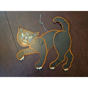 1950s Vintage Black Cat Halloween Decoration Orange Trim Spooky Yard Art Japan